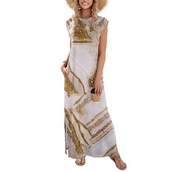 Zeagoo Women's Boho Tropical Sleeveless Maxi Dress Hawaiian Vacation Dress with Pockets