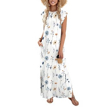 Zeagoo Women's Boho Tropical Sleeveless Maxi Dress Hawaiian Vacation Dress with Pockets