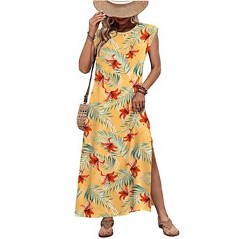 Zeagoo Women's Boho Tropical Sleeveless Maxi Dress Hawaiian Vacation Dress with Pockets