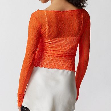 Women's Sheer Mesh Long Sleeve Tee Bodycon Fitted See-Through Stylish Top