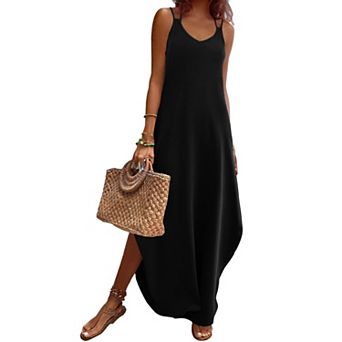 Zeagoo Summer Dresses for Women Casual Spaghetti Strap V Neck Sleeveless Dresses with Pocket