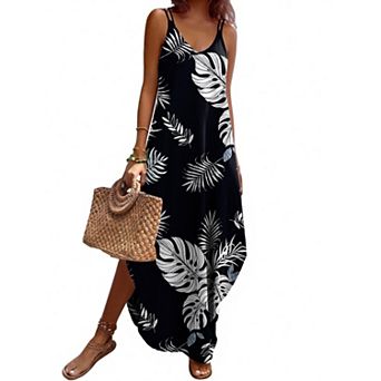 Zeagoo Summer Dresses for Women Casual Spaghetti Strap V Neck Sleeveless Dresses with Pocket