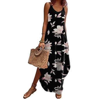 Zeagoo Summer Dresses for Women Casual Spaghetti Strap V Neck Sleeveless Dresses with Pocket