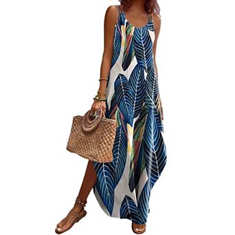Zeagoo Summer Dresses for Women Casual Spaghetti Strap V Neck Sleeveless Dresses with Pocket