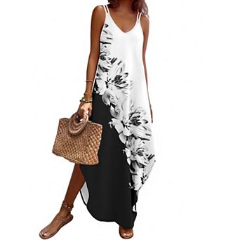 Zeagoo Summer Dresses for Women Casual Spaghetti Strap V Neck Sleeveless Dresses with Pocket