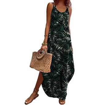 Zeagoo Summer Dresses for Women Casual Spaghetti Strap V Neck Sleeveless Dresses with Pocket