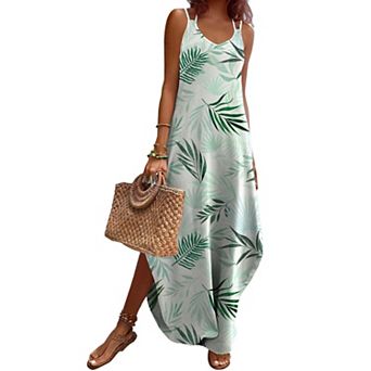 Zeagoo Summer Dresses for Women Casual Spaghetti Strap V Neck Sleeveless Dresses with Pocket