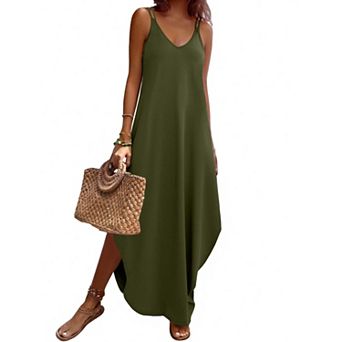Zeagoo Summer Dresses for Women Casual Spaghetti Strap V Neck Sleeveless Dresses with Pocket