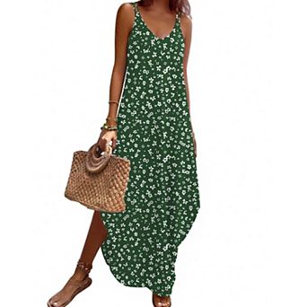 Zeagoo Summer Dresses for Women Casual Spaghetti Strap V Neck Sleeveless Dresses with Pocket