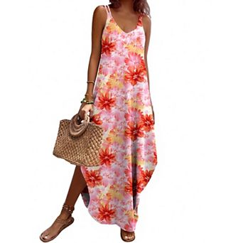 Zeagoo Summer Dresses for Women Casual Spaghetti Strap V Neck Sleeveless Dresses with Pocket