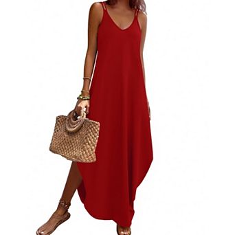 Zeagoo Summer Dresses for Women Casual Spaghetti Strap V Neck Sleeveless Dresses with Pocket
