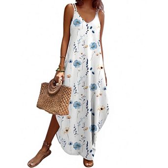 Zeagoo Summer Dresses for Women Casual Spaghetti Strap V Neck Sleeveless Dresses with Pocket