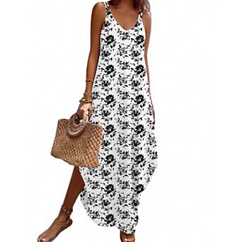 Zeagoo Summer Dresses for Women Casual Spaghetti Strap V Neck Sleeveless Dresses with Pocket
