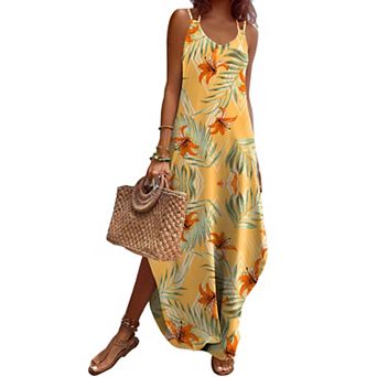Zeagoo Summer Dresses for Women Casual Spaghetti Strap V Neck Sleeveless Dresses with Pocket