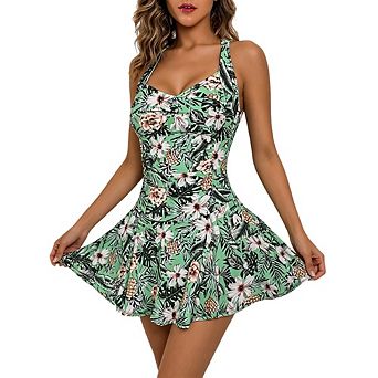 Womens One Piece Swimsuit V Neck Tummy Control Bathing Suit Swim Dress