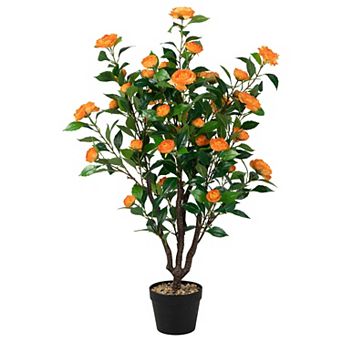 Gymax 3.3 FT Artificial Tree Artificial Camellia Tree Faux Plant for Indoor & Outdoor