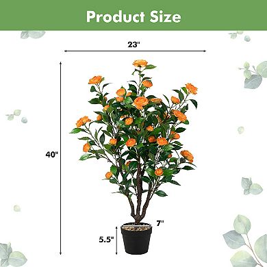 Gymax 3.3 FT Artificial Tree Artificial Camellia Tree Faux Plant for Indoor & Outdoor