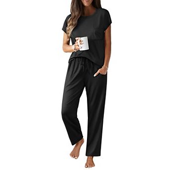 Ekouaer Womens Comfy Lounge Pajama Set Cap Sleeve Top and Long Pants