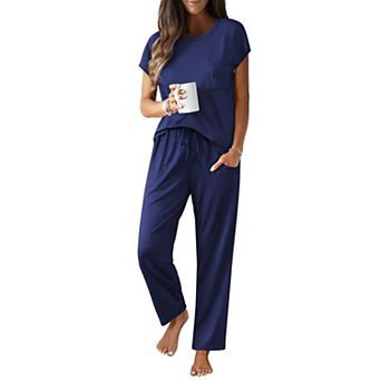 Ekouaer Womens Comfy Lounge Pajama Set Cap Sleeve Top and Long Pants