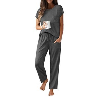 Ekouaer Womens Comfy Lounge Pajama Set Cap Sleeve Top and Long Pants