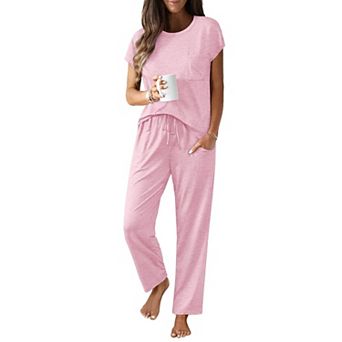 Ekouaer Womens Comfy Lounge Pajama Set Cap Sleeve Top and Long Pants