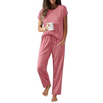 Ekouaer Womens Comfy Lounge Pajama Set Cap Sleeve Top and Long Pants