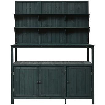 65.4 in H Fir Wood Potting Bench with Hutch 2 Shelves and 3 Side Hooks