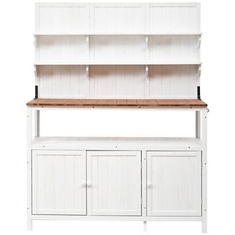 65.4 in H Fir Wood Potting Bench with Hutch 2 Shelves and 3 Side Hooks