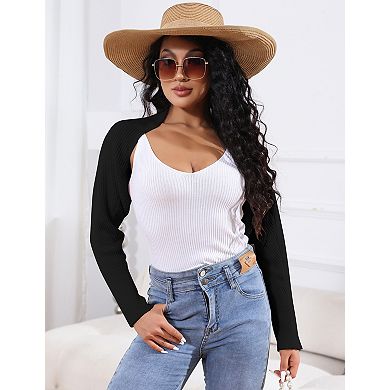 Women's Cropped Long Sleeve Knit Cardigan Lightweight Sweater