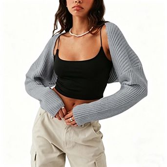 Women's Cropped Long Sleeve Knit Cardigan Lightweight Sweater