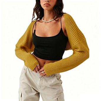 Women's Cropped Long Sleeve Knit Cardigan Lightweight Sweater