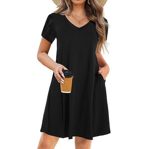 Женские платья Zeagoo Women's Short Sleeve A-Line Mini Dress Flowy Swing Beach Dress with Pockets Vacation Outfits