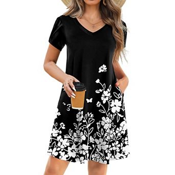 Zeagoo Women's Short Sleeve A-Line Mini Dress Flowy Swing Beach Dress with Pockets Vacation Outfits