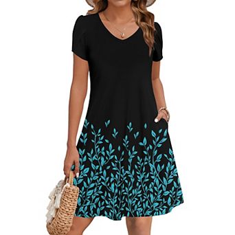 Zeagoo Women's Short Sleeve A-Line Mini Dress Flowy Swing Beach Dress with Pockets Vacation Outfits