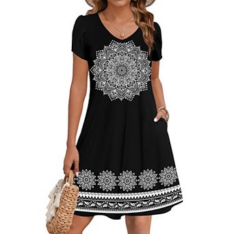 Zeagoo Women's Short Sleeve A-Line Mini Dress Flowy Swing Beach Dress with Pockets Vacation Outfits