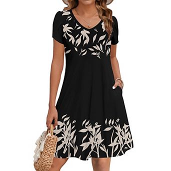 Zeagoo Women's Short Sleeve A-Line Mini Dress Flowy Swing Beach Dress with Pockets Vacation Outfits