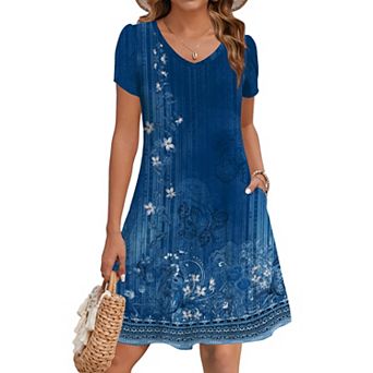 Zeagoo Women's Short Sleeve A-Line Mini Dress Flowy Swing Beach Dress with Pockets Vacation Outfits