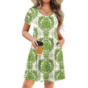 Zeagoo Women's Short Sleeve A-Line Mini Dress Flowy Swing Beach Dress with Pockets Vacation Outfits