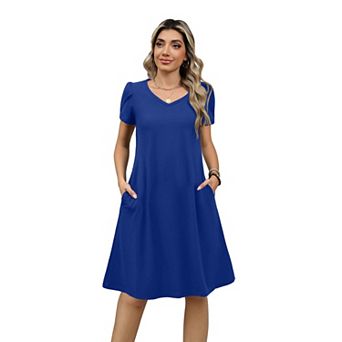 Zeagoo Women's Short Sleeve A-Line Mini Dress Flowy Swing Beach Dress with Pockets Vacation Outfits