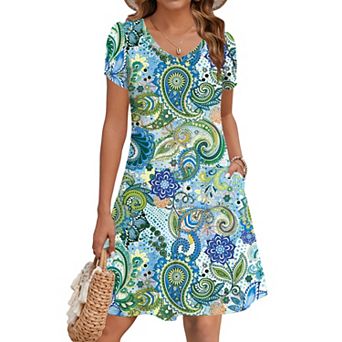 Zeagoo Women's Short Sleeve A-Line Mini Dress Flowy Swing Beach Dress with Pockets Vacation Outfits