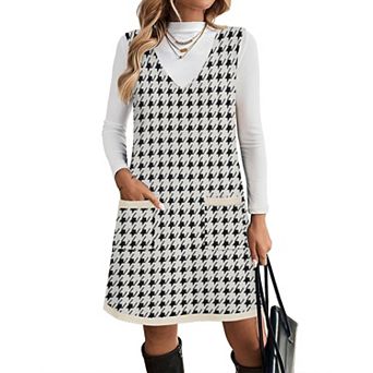 Zeagoo Women's Sleeveless V Neck Knit Sweater Vest Dress with Pockets Business Casual Dresses