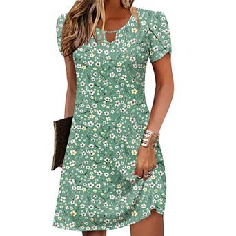 Zeagoo Women's Vacation A Line Sundress with Pockets Short Sleeve Beach Loose T Shirt Dress