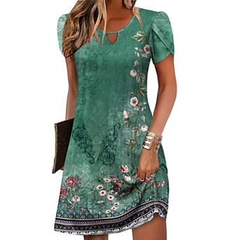 Zeagoo Women's Vacation A Line Sundress with Pockets Short Sleeve Beach Loose T Shirt Dress