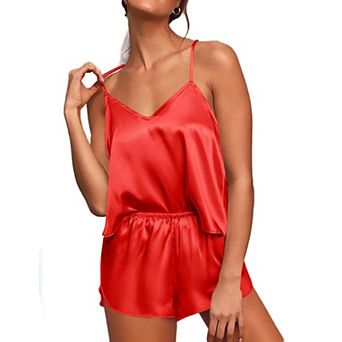 Ekouaer Silk Pajamas Set for Women Camisole Sleepwear Lingerie V-Neck Cami Top and Shorts Pjs
