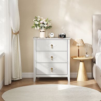 ANIXOL Fluted 3-Drawer Storage Chest with Metal Handles, Modern Dresser