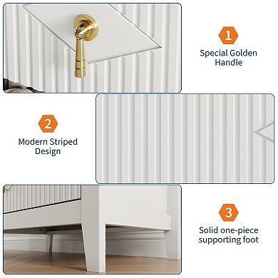 ANIXOL Fluted 3-Drawer Storage Chest with Metal Handles, Modern Dresser