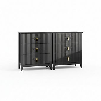 ANIXOL Fluted 3-Drawer Storage Chest with Metal Handles, Modern Dresser
