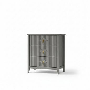 ANIXOL Fluted 3-Drawer Storage Chest with Metal Handles, Modern Dresser