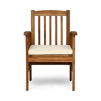 Outdoor Wood Dining Chairs with Cushions and Arms for Backyard (Set of 2)