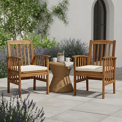 Outdoor Wood Dining Chairs with Cushions and Arms for Backyard (Set of 2)